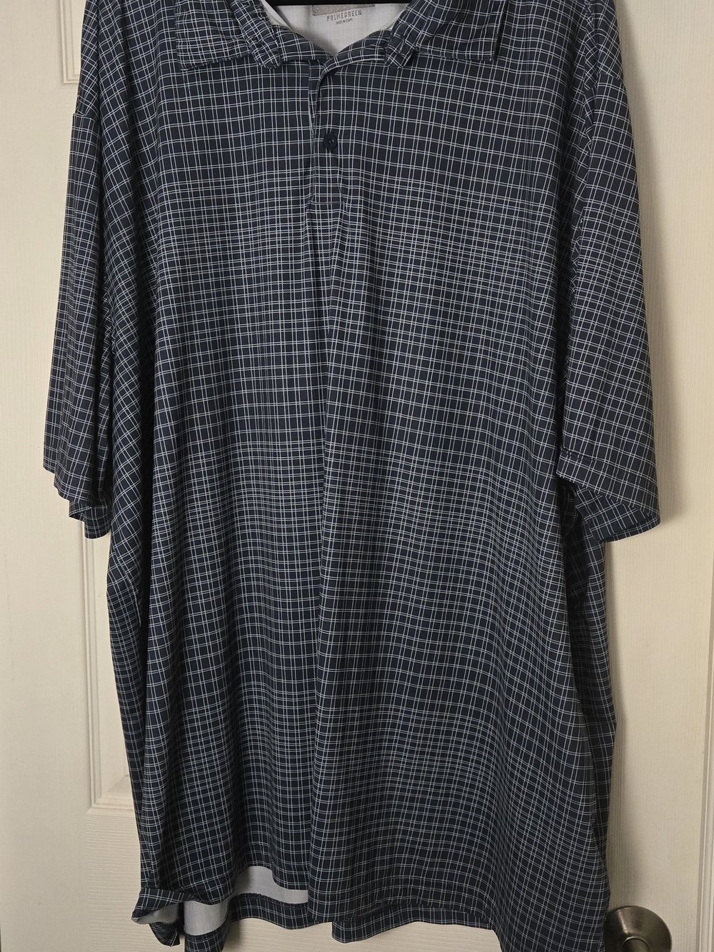 adidas Navy and White Windowpane Plaid Polo